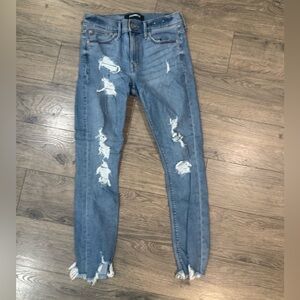 Express Light Blue Distressed Skinny Ankle Mid-rise Jeans Stretch+ Performance